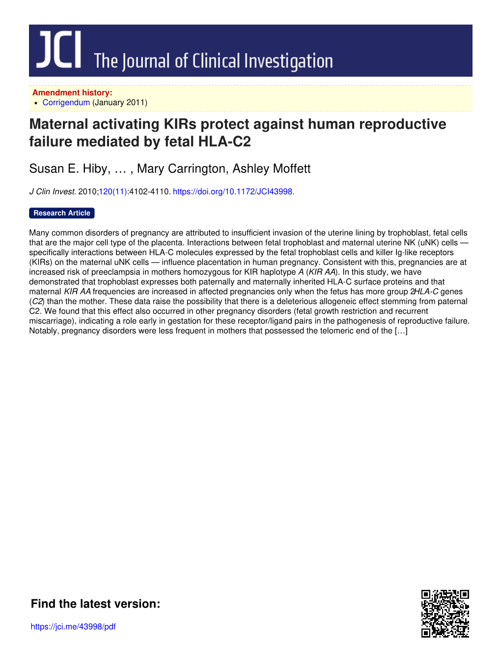 Maternal Activating Kirs Protect Against Human Reproductive Failure Mediated by Fetal HLA-C2
