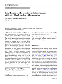 Late Holocene Adйlie Penguin Population Dynamics at Zolotov