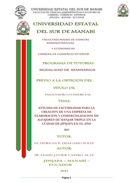 Universidad Estatal Del Sur De Manabi Facultad De Ciencias Administrativas Y Economicas Carrera Comercio Exterior Jipijapa – Manabi – Ecuador