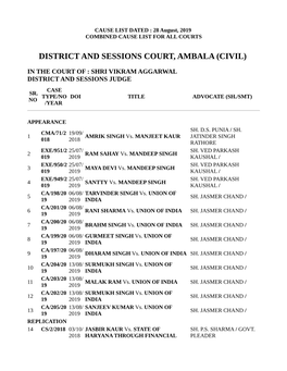 District and Sessions Court, Ambala (Civil)