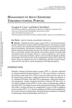 Management of Adult Idiopathic Thrombocytopenic Purpura