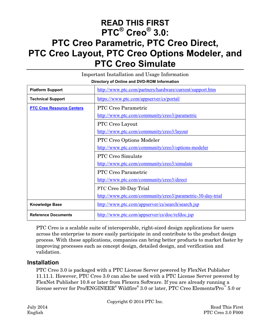 READ THIS FIRST PTC® Creo®