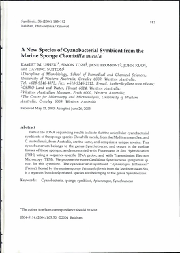 A New Species of Cyanobacterial Symbiont from the Marine Sponge Chondrilla Nucula