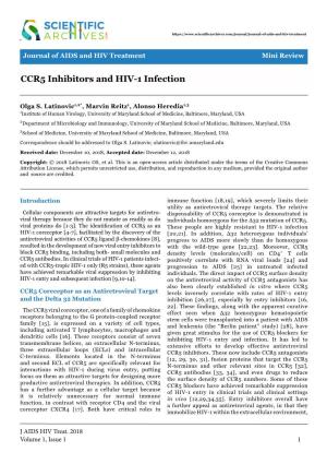 CCR5 Inhibitors and HIV-1 Infection