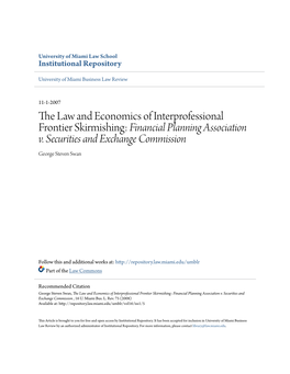 The Law and Economics of Interprofessional Frontier Skirmishing: Financial Planning Association V. Securities and Exchange Commission George Steven Swan