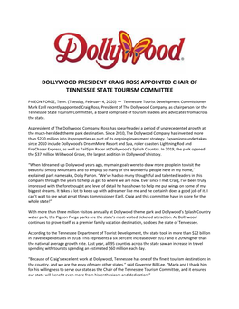 Dollywood President Craig Ross Appointed Chair of Tennessee State Tourism Committee
