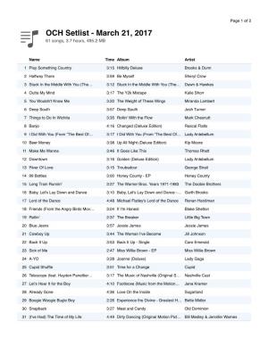 OCH Setlist - March 21, 2017 61 Songs, 3.7 Hours, 495.2 MB