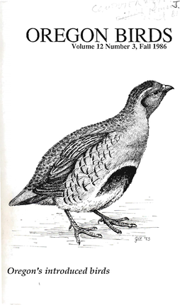 OREGON BIRDS Volume 12 Number 3, Fall 1986