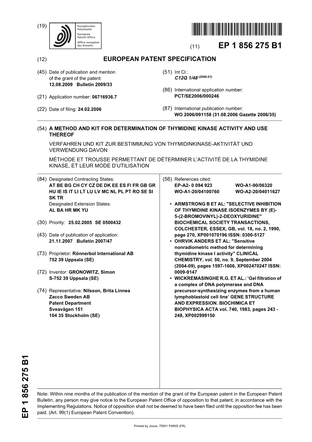 A Method and Kit for Determination of Thymidine