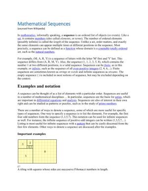 Mathematical Sequences (Sourced from Wikipedia)