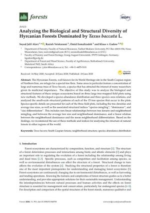 Analyzing the Biological and Structural Diversity of Hyrcanian Forests Dominated by Taxus Baccata L
