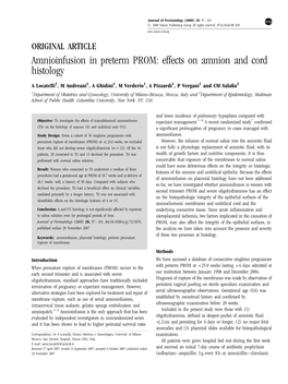 Amnioinfusion in Preterm PROM: Effects on Amnion and Cord Histology