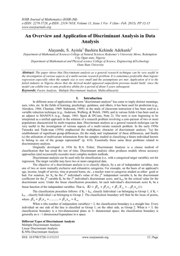 An Overview and Application of Discriminant Analysis in Data Analysis