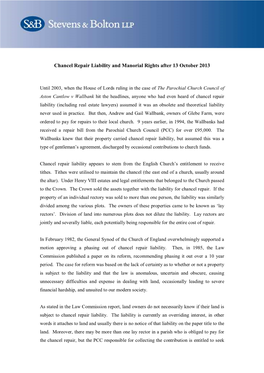 Chancel Repair Liability and Manorial Rights After 13 October 2013