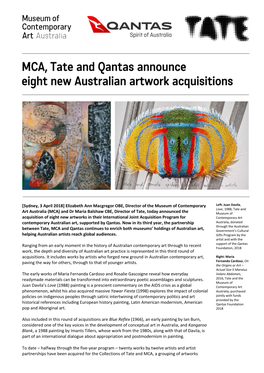 MCA, Tate and Qantas Announce Eight New Australian Artwork