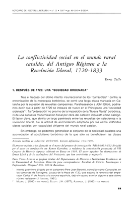 La Conflictividad Social En El Mundo Rural Catalán, Del Antiguo Régimen a La Revolución Liberal, 1720-1833
