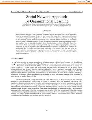 Social Network Approach to Organizational Learning