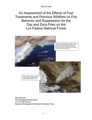 An Assessment of the Effects of Fuel Treatments and Previous Wildfires on Fire Behavior and Suppression for the Day and Zaca Fires on the Los Padres National Forest