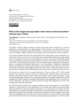 What Is the Magma Storage Depth Under Osorno Volcano (Southern Volcanic Zone, Chile)?