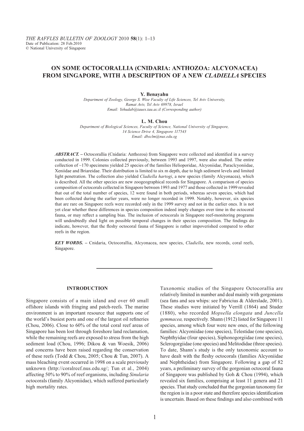 From Singapore, with a Description of a New Cladiella Species