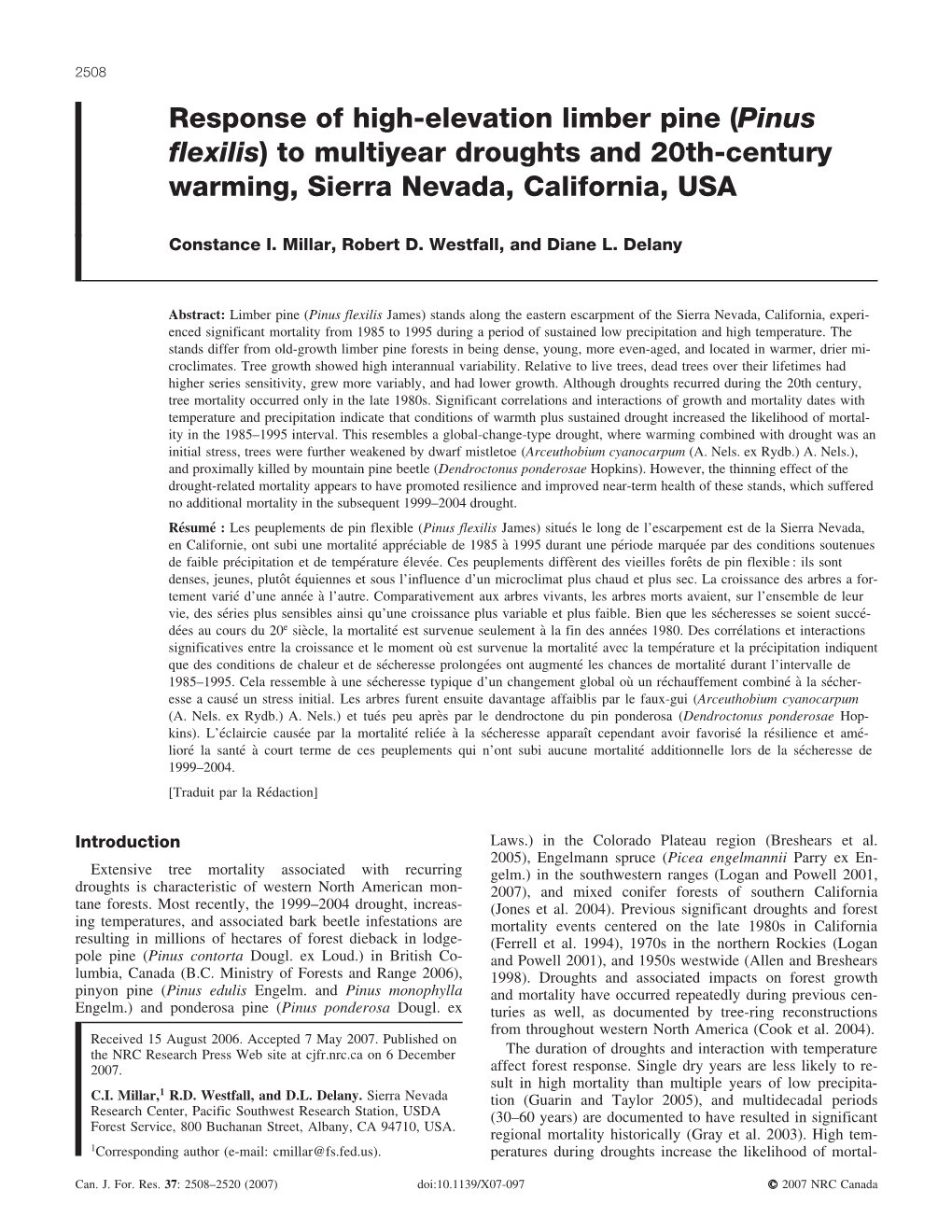 Pinus Flexilis) to Multiyear Droughts and 20Th-Century Warming, Sierra Nevada, California, USA