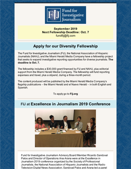 Apply for Our Diversity Fellowship FIJ at Excellence in Journalism 2019