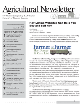 Agricultural Newsletter UW-Madison College of Ag & Life Science University of Wisconsin-Extension