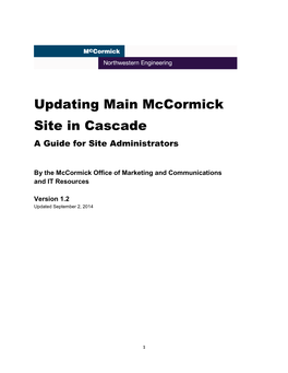Updating Main Mccormick Site in Cascade a Guide for Site Administrators