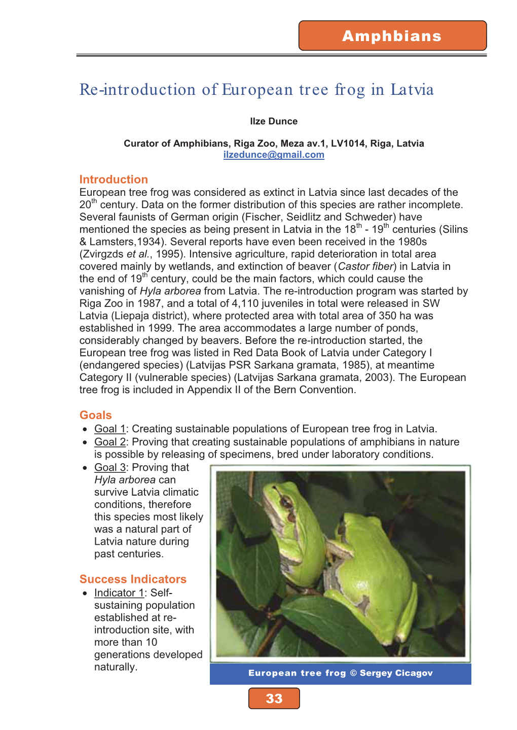 Re-Introduction of European Tree Frog in Latvia
