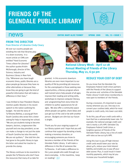 News FRIENDS of the GLENDALE PUBLIC LIBRARY