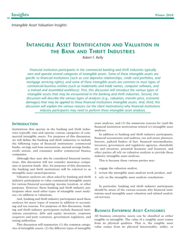 Intangible Asset Identification and Valuation in the Bank and Thrift Industries Robert F