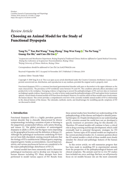 Review Article Choosing an Animal Model for the Study of Functional Dyspepsia