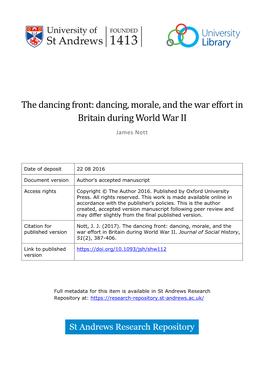 The Dancing Front: Dancing, Morale, and the War Effort in Britain During World War II
