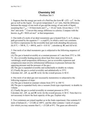 Chemistry 342 Problem Set 3