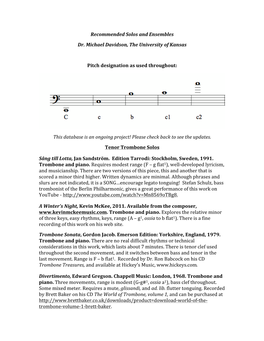 Recommended Solos and Ensembles Dr. Michael Davidson, the University of Kansas
