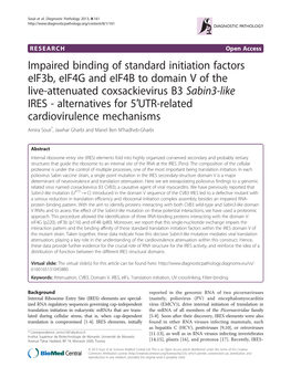 Impaired Binding of Standard Initiation Factors Eif3b, Eif4g and Eif4b To