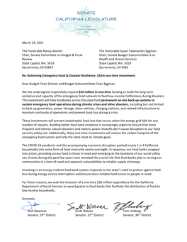 Senator Newman's Letter to Senate Budget Committee in Support of $32