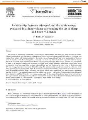 Relationships Between J-Integral and the Strain Energy Evaluated in a ﬁnite Volume Surrounding the Tip of Sharp and Blunt V-Notches