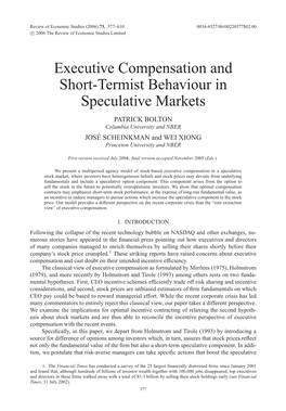 Executive Compensation and Short-Termist Behavior In