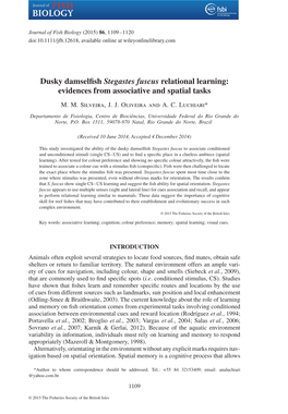 Dusky Damselfish Stegastes Fuscus Relational Learning: Evidences from Associative and Spatial Tasks