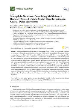 Combining Multi-Source Remotely Sensed Data to Model Plant Invasions in Coastal Dune Ecosystems