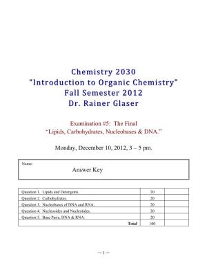 Chemistry 203 Chemistry 2030 “Introduction to Organic Chemistry”