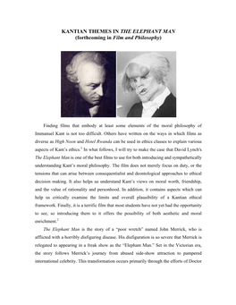 KANTIAN THEMES in the ELEPHANT MAN (Forthcoming in Film and Philosophy)
