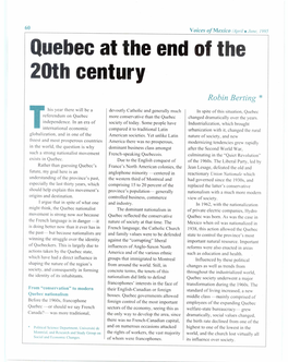 Quebec at the End of the 20Th Century