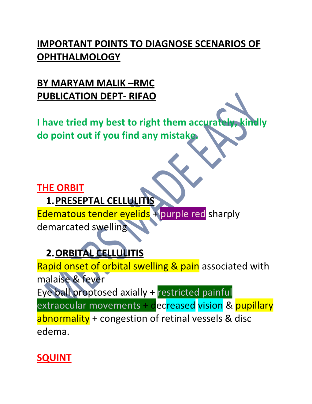 Important Points to Diagnose Scenarios of Ophthalmology