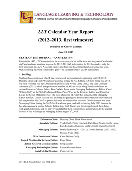 LLT Calendar Year Report (2012–2013, First Trimester)