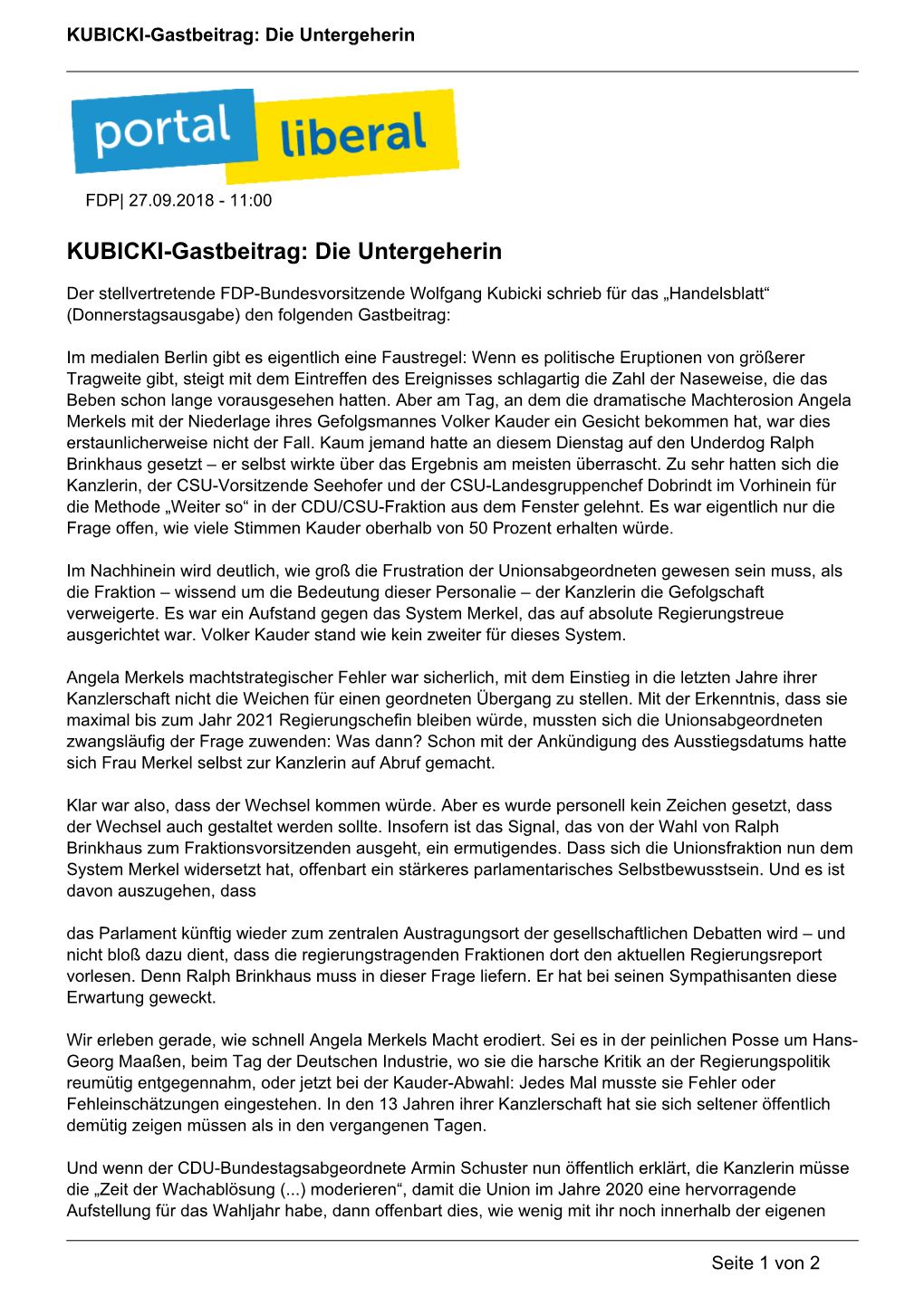 KUBICKI-Gastbeitrag: Die Untergeherin