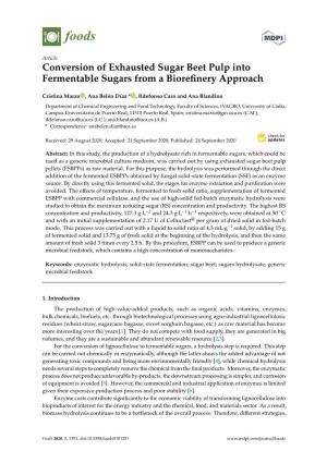 Conversion of Exhausted Sugar Beet Pulp Into Fermentable Sugars from a Bioreﬁnery Approach