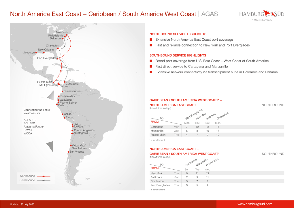 North America East Coast — South America West Coast & Caribbean