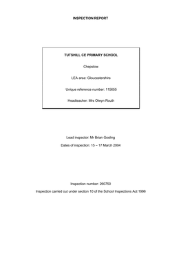 Inspection Report Tutshill Ce Primary